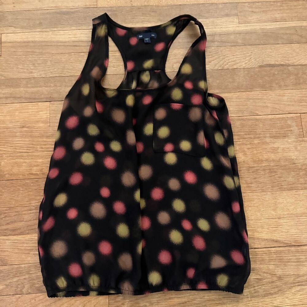 Gap black pink tan polkadot sheer tank top blouse shirt top size small S
b37